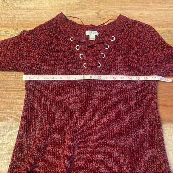 Style & Co. Womens Lace-Up Tunic Sweater Red Medium cotton blend - Picture 8 of 12